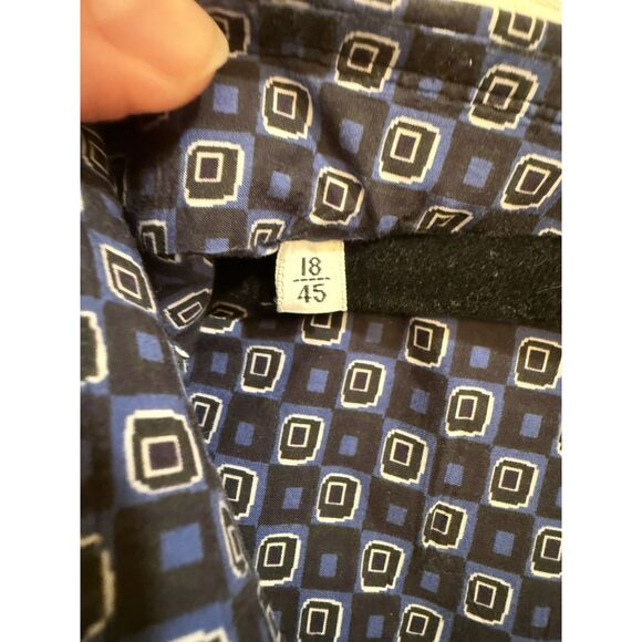 Men's Designer Blue Black Square Unique Fun Print Dress Shirt Kiton 18 x 45 - Picture 4 of 5